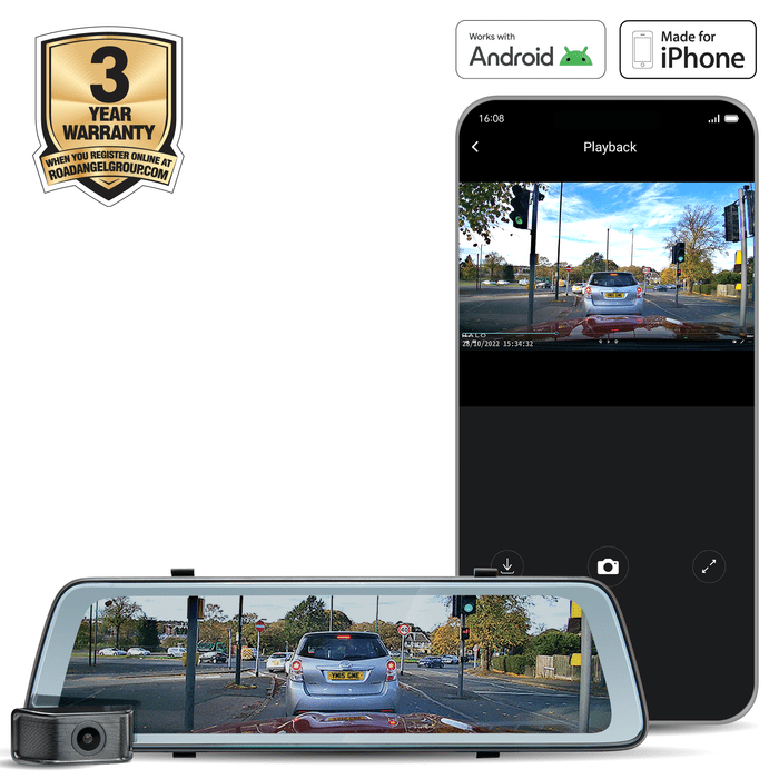 Road Angel Halo View Rear View Mirror and Dash Cam with 10" Touch Screen & Dual Parking Mode - Green Flag Shop